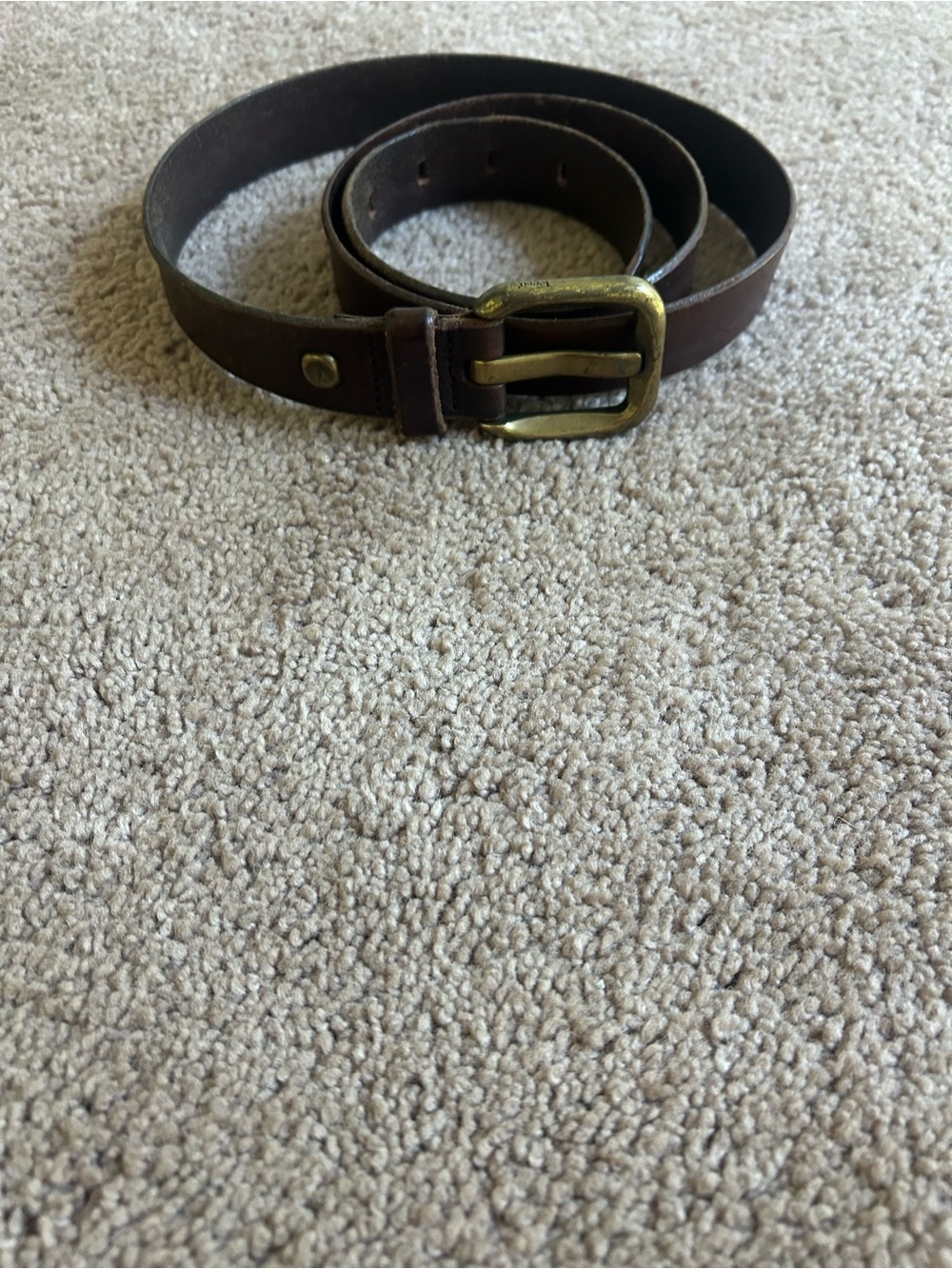 Fossil Brown Leather Belt with Brass-Tone Buckle